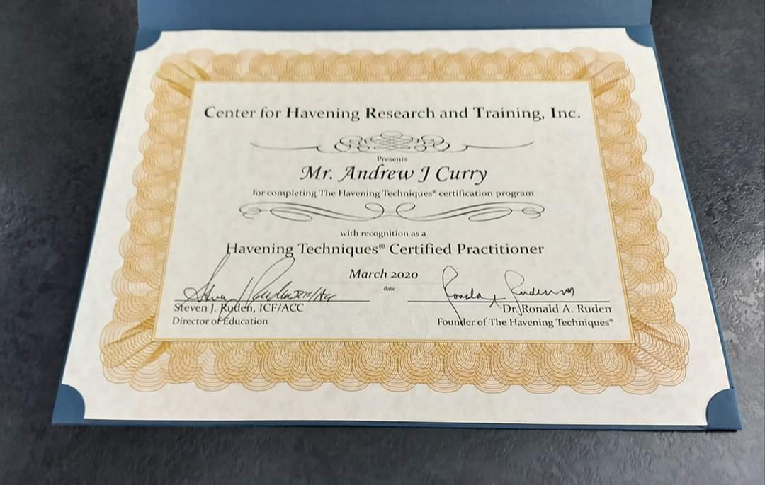 Official Certification as a Havening Trauma Techniques Practitioner.